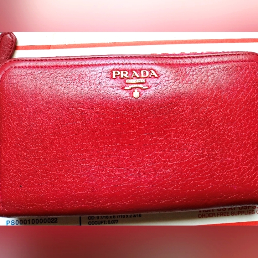 **SOLD**PRADA RED  LEATHER ZIP AROUND LARGE WALLET